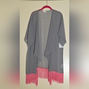 LuLaRoe Gray Kimono with Pink Accents